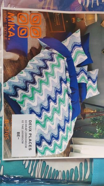 Parure de lit bleu et vert chevron