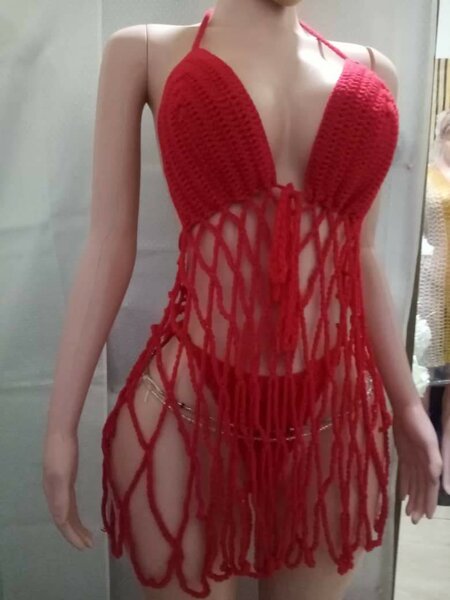 Robe de plage crochet rouge