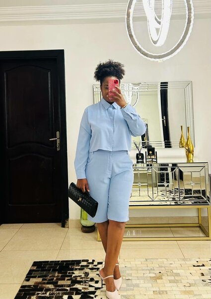 Ensemble short femme bleu