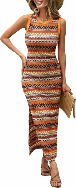 Robe longue ethnique orange