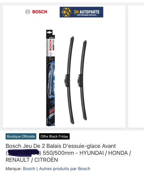 Balais Essuie-Glace Bosch 550/500mm