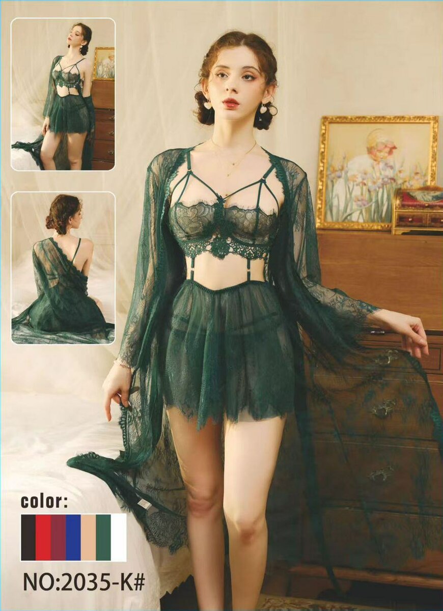 Ensemble lingerie nuit vert