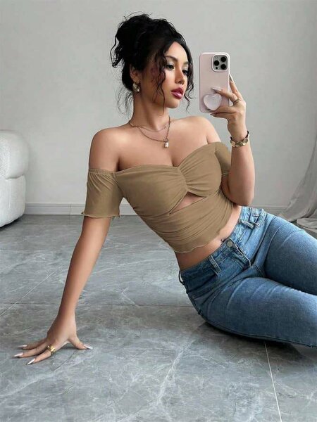 Top asymétrique bleu floral