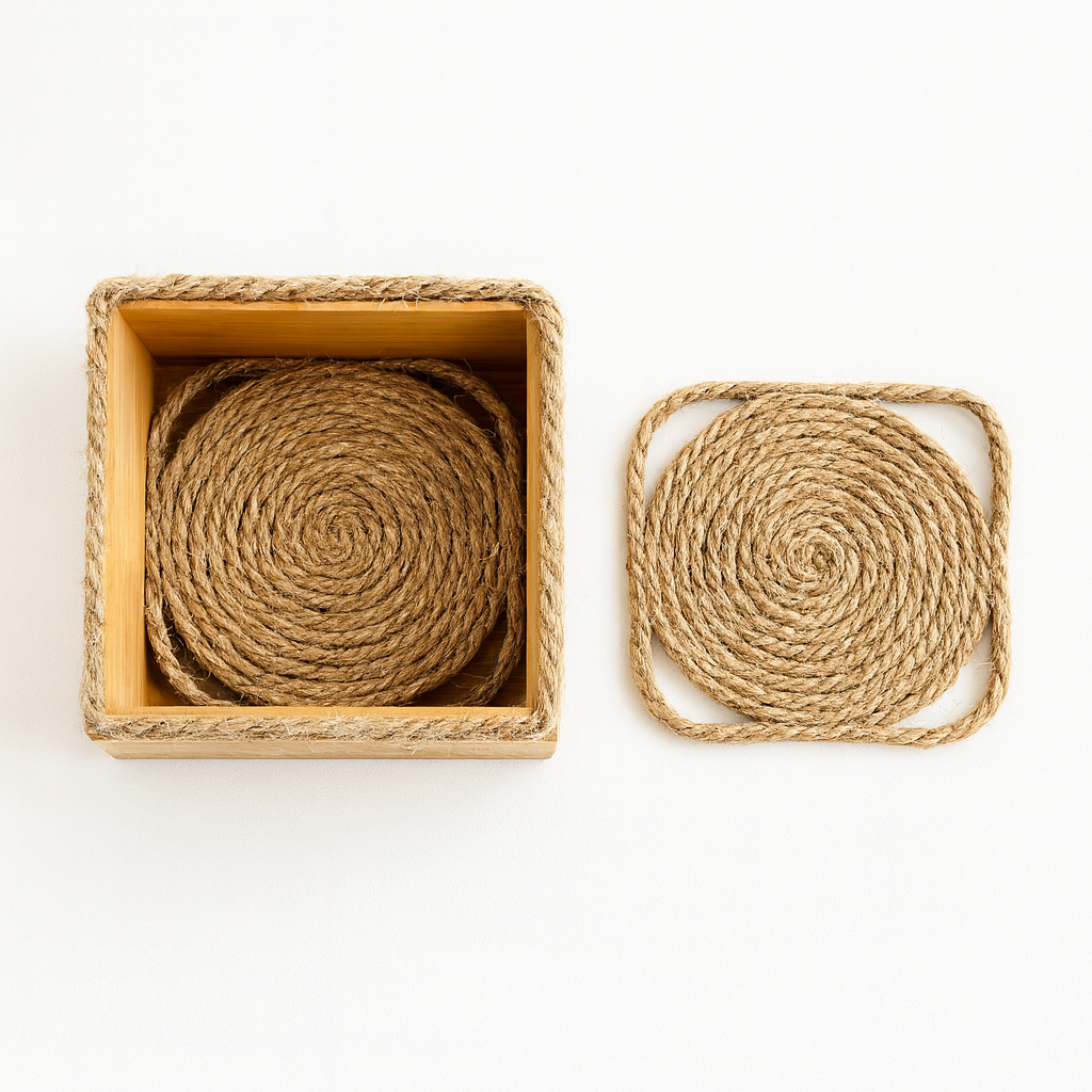 Dessous de verre en corde et bois