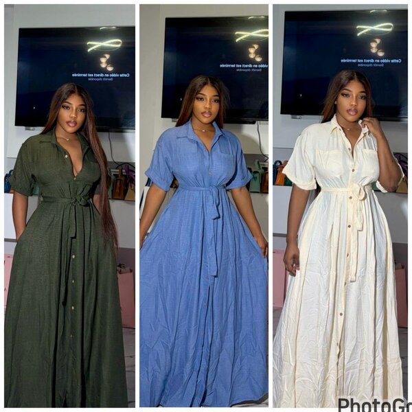 Robe Maxi Bouton Ceinturée