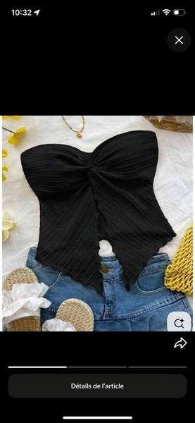 Top bustier plissé noir