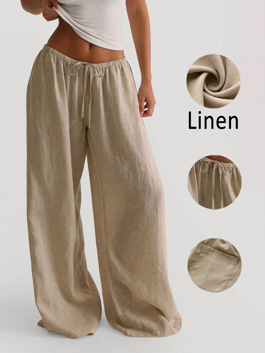 Pantalon large en lin beige
