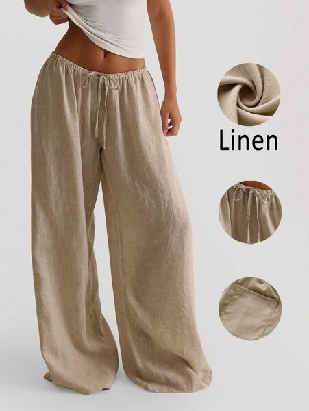 Pantalon large en lin beige