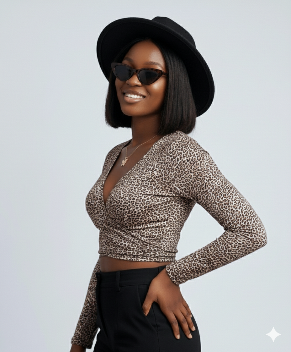 Haut moulant à motif léopard pour femmes