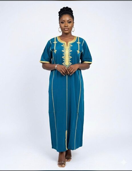 Robe longue africaine bleu et jaune