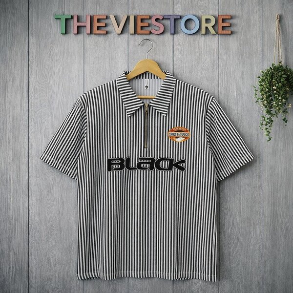 Chemise rayée noire et blanche pour homme