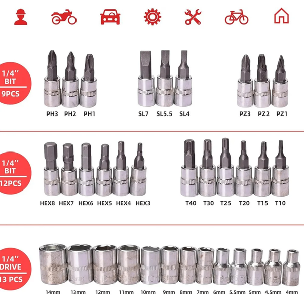 Set de Douilles et Embouts 43pcs