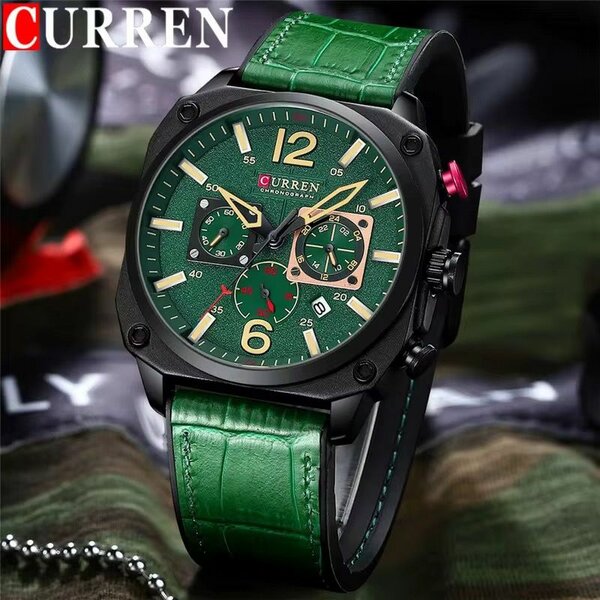 Montre Homme CURREN Vert Cuir Luxe