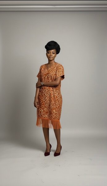 Robe Midi Orange à Motifs