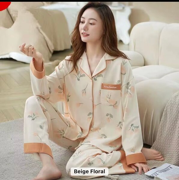 Pyjama Femme Floral Beige