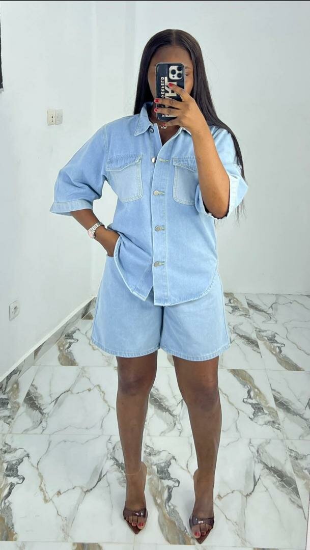 Ensemble short en denim femme