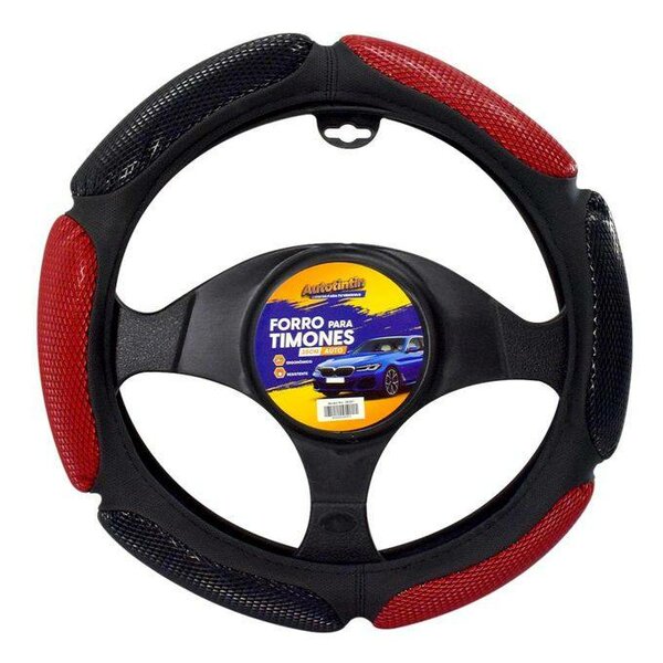 Couvre-volant universel en cuir synthétique noir et rouge