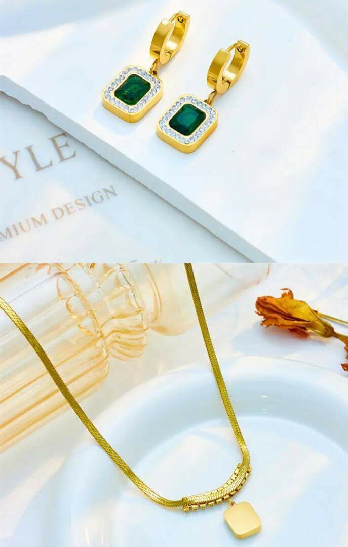 Ensemble Bijoux Dorés Émeraude