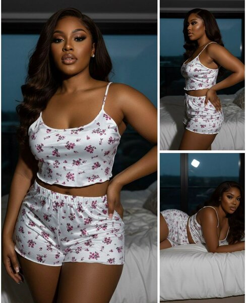 Ensemble pyjama satin floral pour femmes