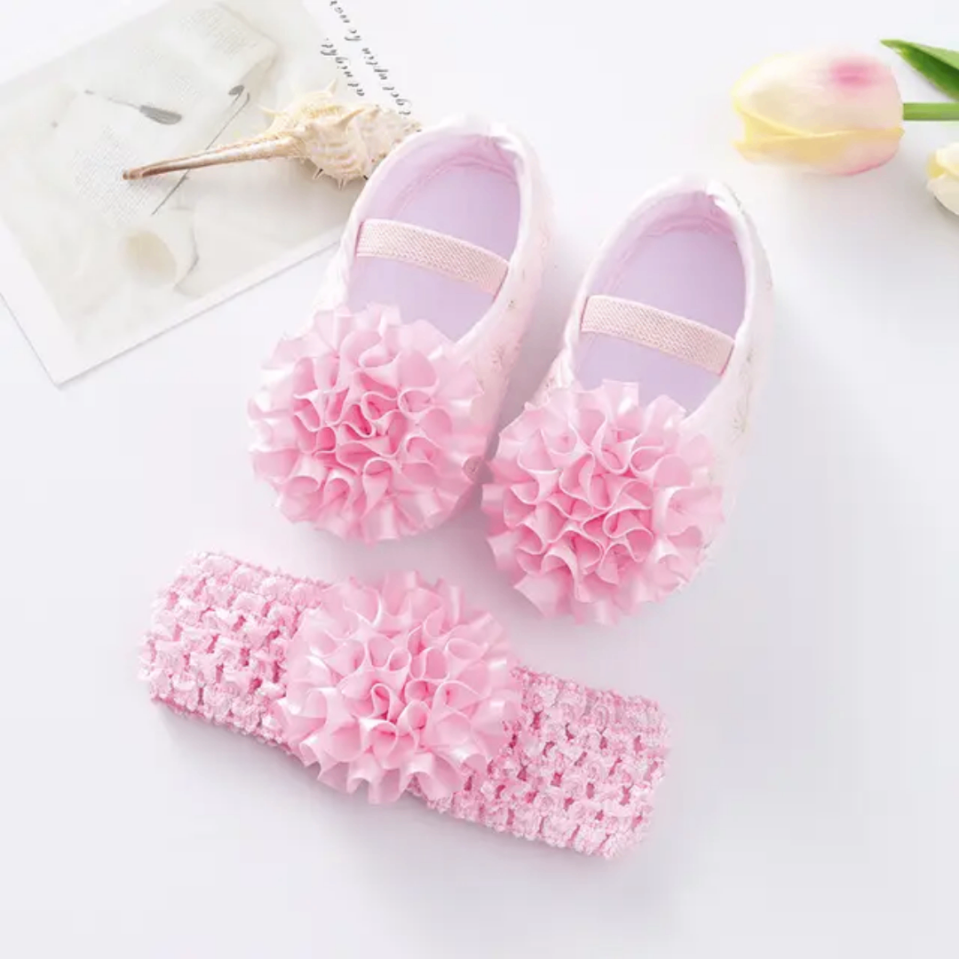 Ensemble Chaussures et Bandeau Bébé Fleurs