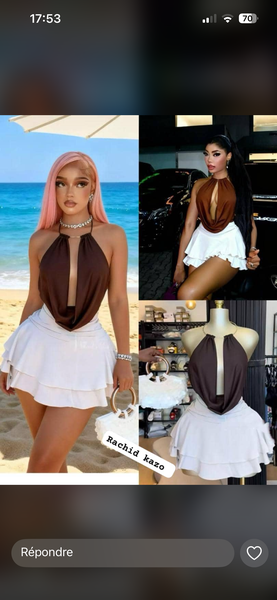 Combinaison courte marron et blanche pour femme