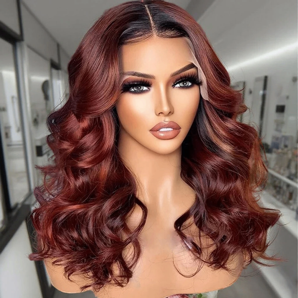 Perruque Rouge Ondulée avec Front Lace