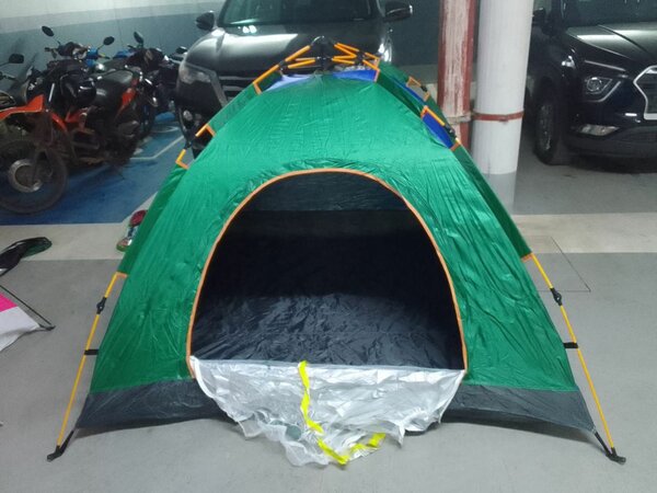 Tente de camping 4 places verte et bleue