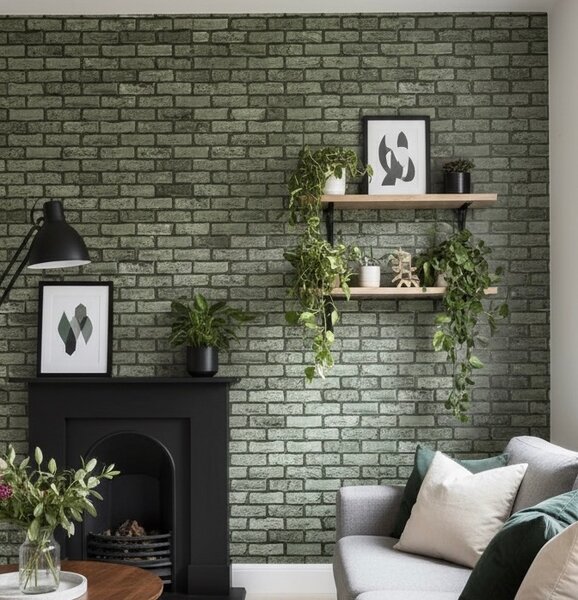 Papier peint brique verte