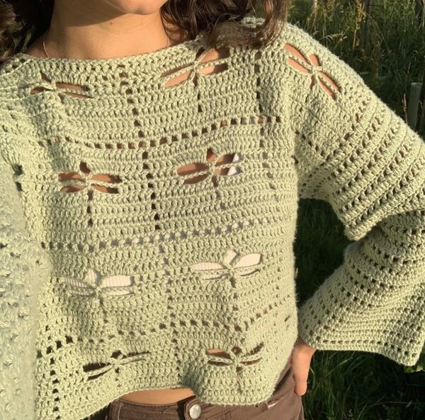 Pull court crochet boho chic