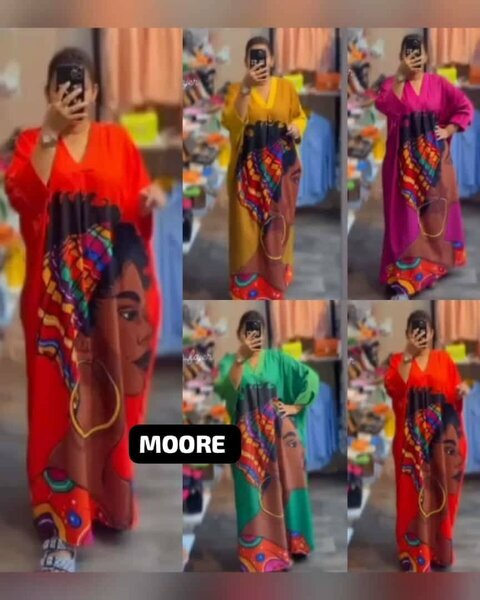 Robe caftan imprimé visage multicolore