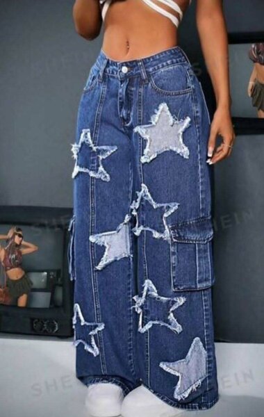 Jeans larges étoilés femme