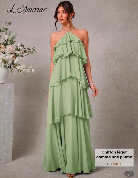 Robe longue en chiffon vert