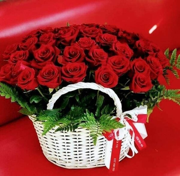 Panier de Roses Rouges Élégantes