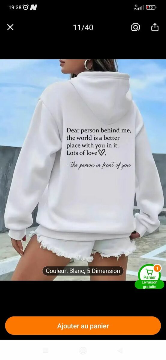 Sweat à message inspirant