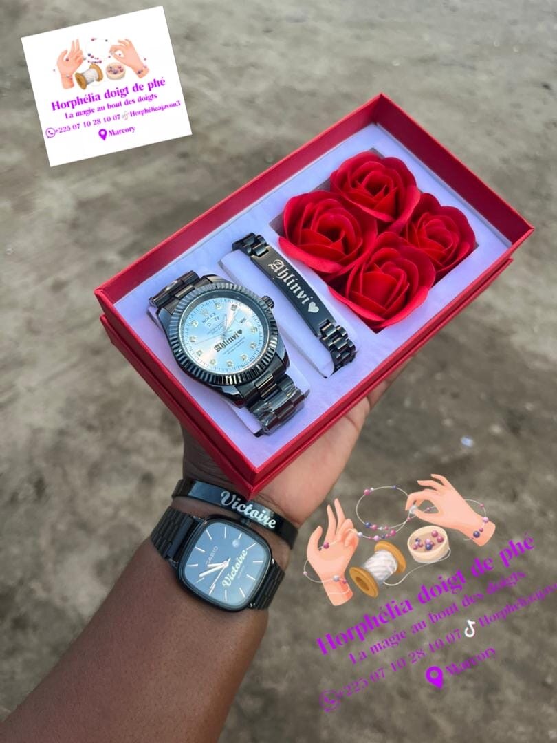 Coffret cadeau montre et roses