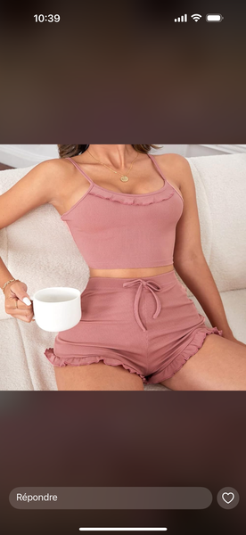 Pyjama femme en coton rose