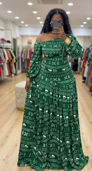Robe longue verte imprimée été femme