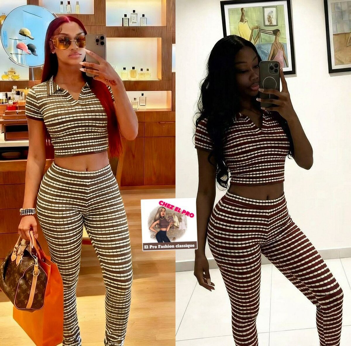 Ensemble Crop Top et Leggings Rayé pour Femme