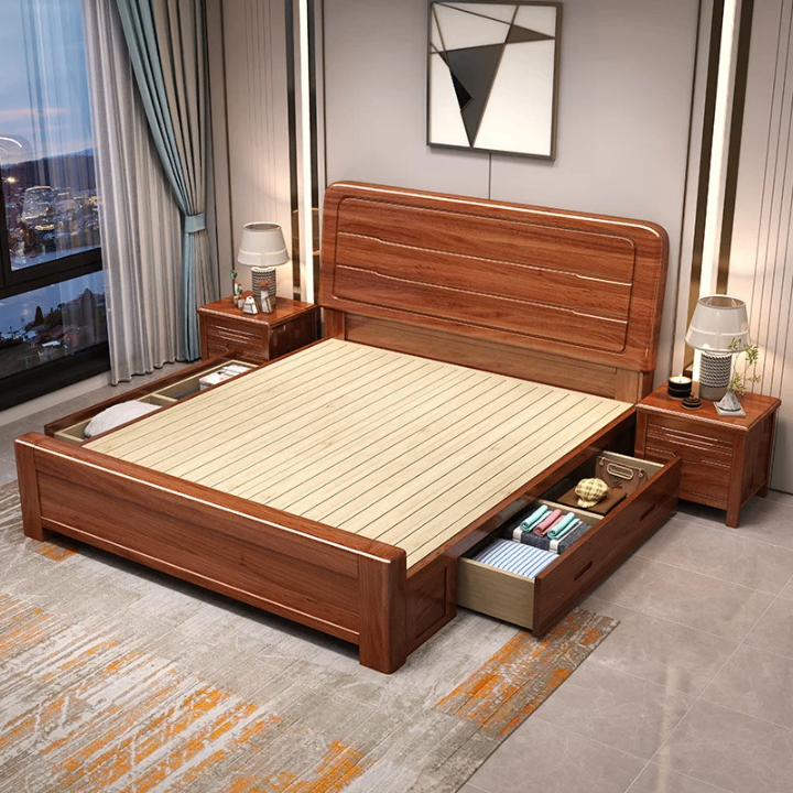 Lit en bois avec rangements