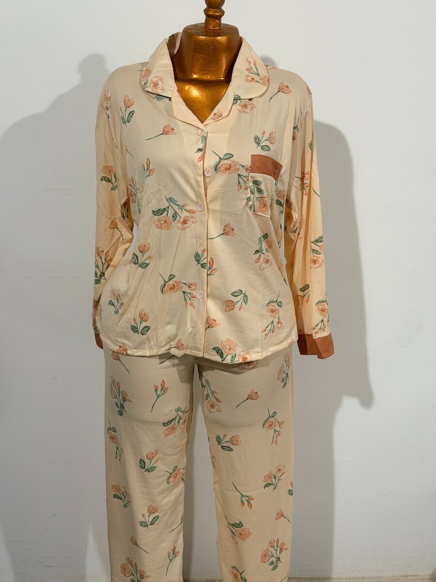 Pyjama Femme Floral Beige