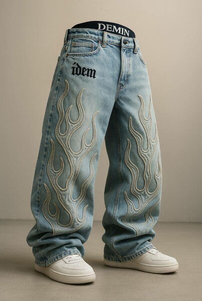 Jean baggy à motifs flammes