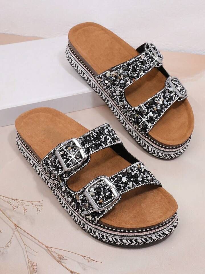 Sandales compensées paillettes