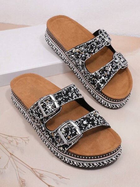 Sandales compensées paillettes