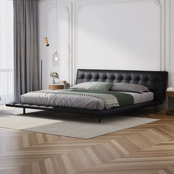 Lit design capitonné en cuir