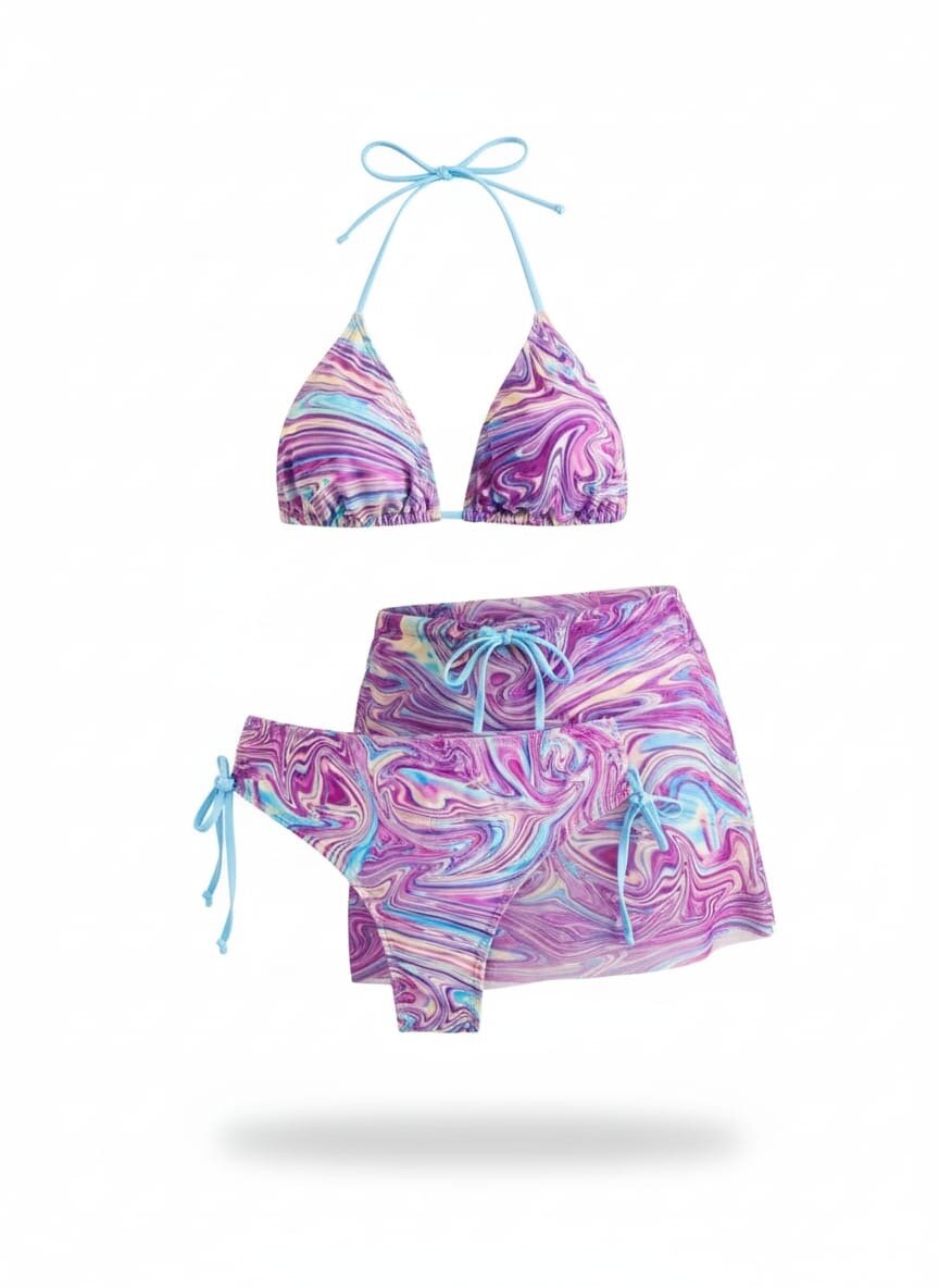 Bikini imprimé marbré 3 pièces