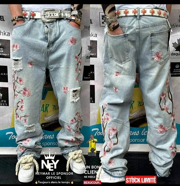 Jean homme floral décontracté