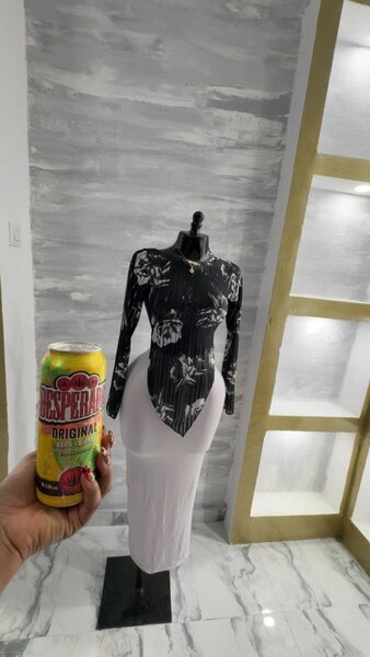 Elegant Floral Black and White Dress