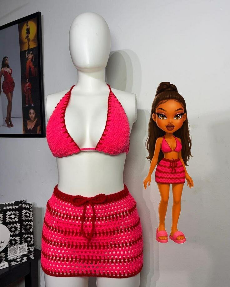 Ensemble bikini crochet rose