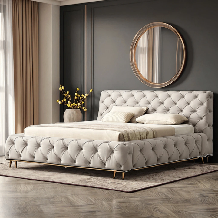 Lit design capitonné en cuir
