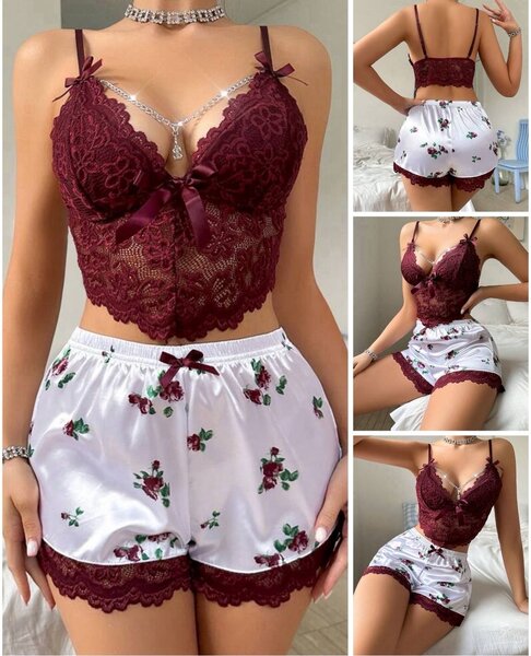 Ensemble lingerie dentelle floral sexy